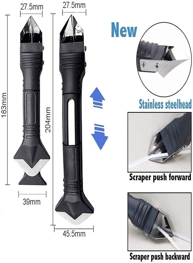 JD Fresh 5 in 1 Stainless Steel Head Scraper/Caulking Tool Kit/Sealant Finishing Grout Scraper/Gap Filler/Scraper Finishing Tool for Tiles/Countertop/Bathtubs/Sinks/Window/Home(Black/5 Silicone Pads) - Image 2